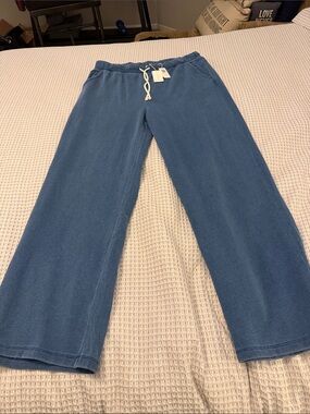 Z Supply Indigo Drawstring knit Denim Pants. Tall girl friendly. Size XL NWT